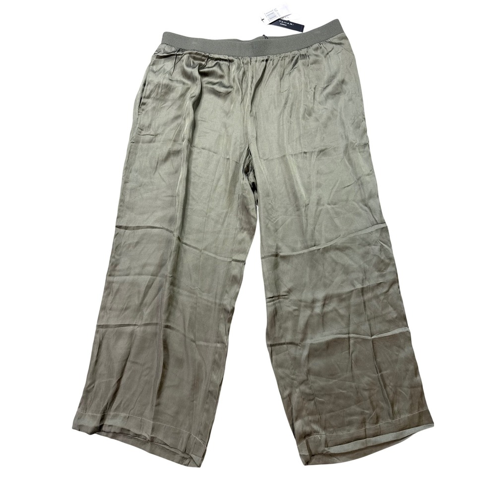 Tahari Wide Leg Pants Womens 2X Olive Green NWT Elastic Waist Viscose Blend